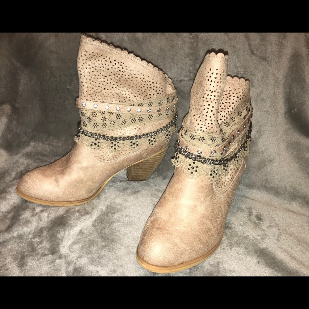 High low booties with lace and bling
